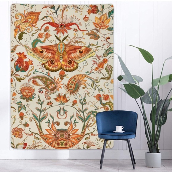 Bohemian Moth Hippie Floral Wall Tapestry Decor for Dorm/Balcony/Patio/Room - Picture 3 of 7